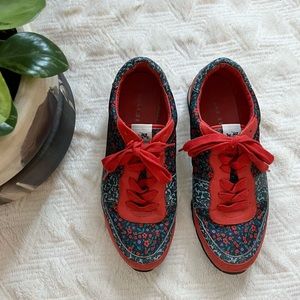 Coach Red & Blue Floral Printed Leather Sneakers